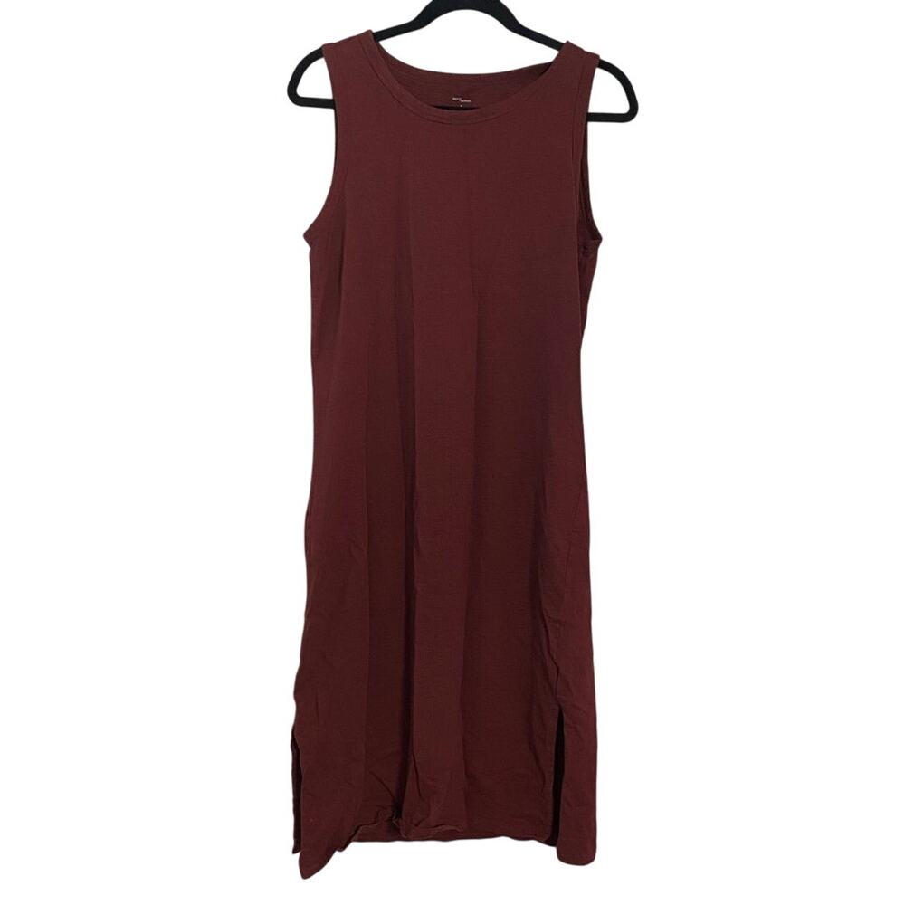 Daily Ritual Burgundy Sleeveless Cotton Midi Dress‎ Side Slits Med Casual Basic
